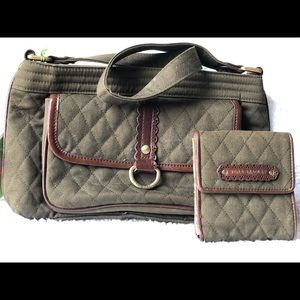Vera Bradley Olive Green Shoulder Bag with Wallet